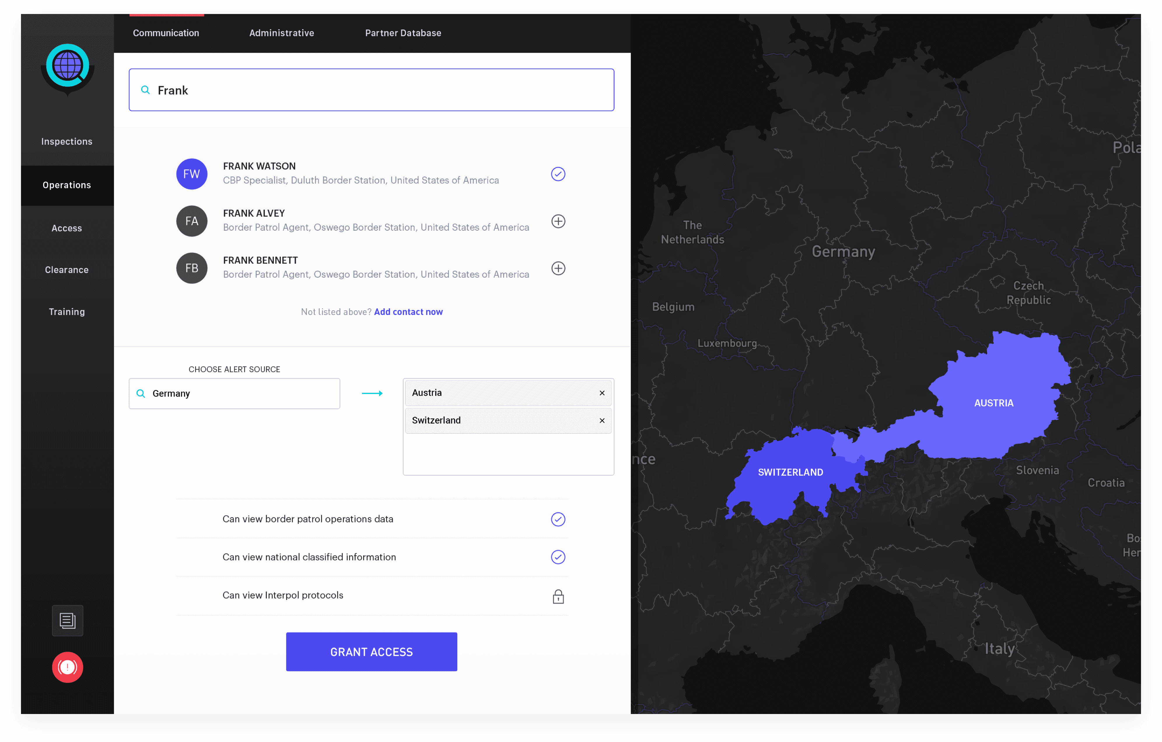 Web UI ontwerp voor het beheer van gebruikerstoegang met landselectie